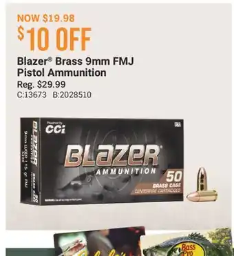 Cabela's Blazer Brass 9mm FMJ Pistol Ammunition offer