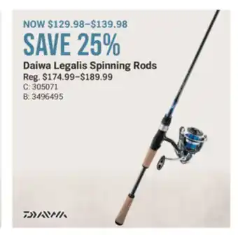 Cabela's Daiwa Legalis Spinning Rods offer