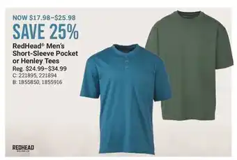 Cabela's RedHead Men's Short-Sleeve Pocket or Henley Tees offer