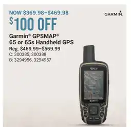 Cabela's Garmin GPSMAP 65 or 65s Handheld GPS offer