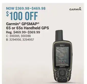 Cabela's Garmin GPSMAP 65 or 65s Handheld GPS offer