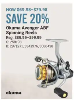 Cabela's Okuma Avenger ABF Spinning Reels offer