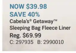 Cabela's Cabela's Getaway Sleeping Bag Fleece Liner offer