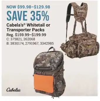 Cabela's Cabela's Whitetail or Transporter Packs offer