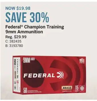 Cabela's Federal Champion Training 9mm Ammunition offer