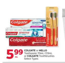Rexall COLGATE or HELLO Toothpaste 70mL-133mL or COLGATE Toothbrushes offer