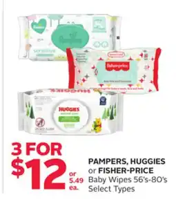 Rexall PAMPERS, HUGGIES or FISHER-PRICE Baby Wipes 56' s-80' s offer