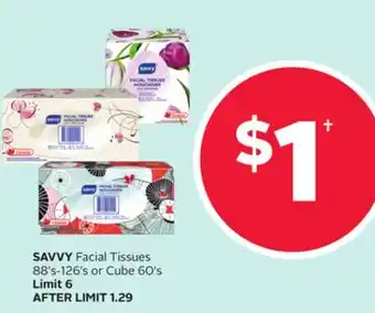 Rexall SAVVY Facial Tissues 88's-126's or Cube 60's offer