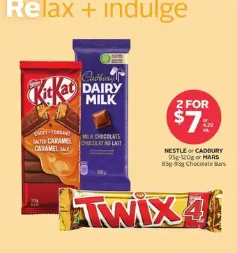 Rexall NESTLÉ or CADBURY 95g-120g or MARS 85g-93g Chocolate Bars offer