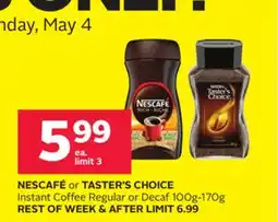 Rexall NESCAFÉ or TASTER'S CHOICE Instant Coffee Regular or Decaf 100g-170g offer