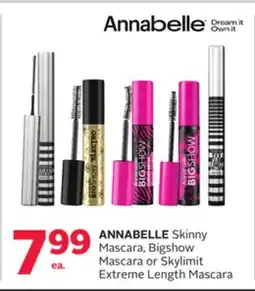 Rexall ANNABELLE Skinny Mascara, Bigshow Mascara or Skylimit Extreme Length Mascara offer