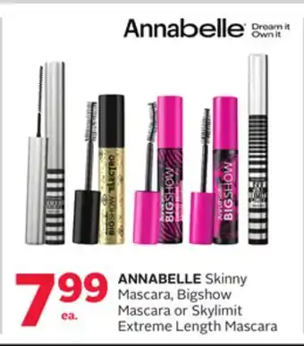 Rexall ANNABELLE Skinny Mascara, Bigshow Mascara or Skylimit Extreme Length Mascara offer