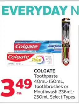 Rexall COLGATE Toothpaste 40mL-150mL, Toothbrushes or Mouthwash 236mL-250mL offer