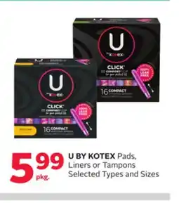 Rexall U BY KOTEX Pads, Liners or Tampons offer