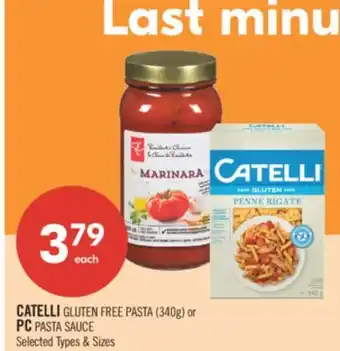 Shoppers Drug Mart CATELLI GLUTEN FREE PASTA (340g) or PC PASTA SAUCE offer