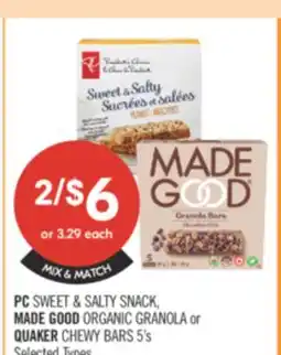 Shoppers Drug Mart PC SWEET & SALTY SNACK, MADE GOOD ORGANIC GRANOLA or QUAKER CHEWY BARS offer