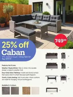 Kitchen Stuff Plus Caban 4 Pc. Outdoor Couch + Dining Table Set offer