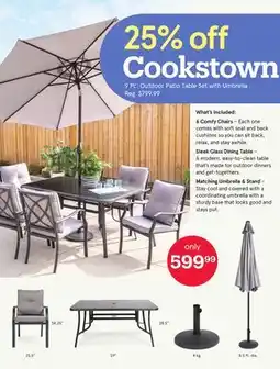 Kitchen Stuff Plus Cookstown 9 Pc. Outdoor Patio Table Set with Umbrella offer