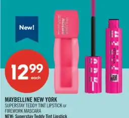Shoppers Drug Mart MAYBELLINE NEW YORK SUPERSTAY TEDDY TINT LIPSTICK or FIREWORK MASCARA offer