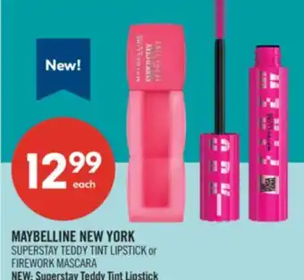 Shoppers Drug Mart MAYBELLINE NEW YORK SUPERSTAY TEDDY TINT LIPSTICK or FIREWORK MASCARA offer