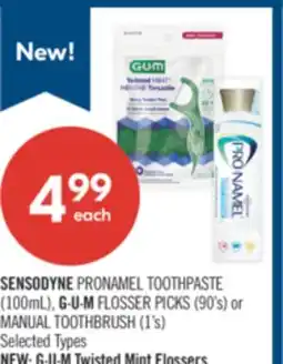 Shoppers Drug Mart SENSODYNE PRONAMEL TOOTHPASTE (100mL), G∙U∙M FLOSSER PICKS (90's) or MANUAL TOOTHBRUSH (1's) offer