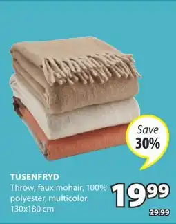 JYSK TUSENFRYD Throw, faux mohair offer