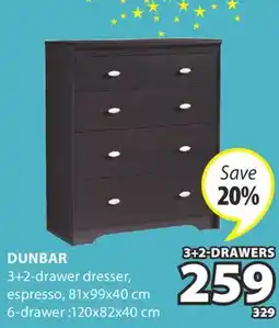 JYSK DUNBAR 3 + 2-drawer dresser offer