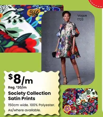 Fabricland Society Collection Satin Prints offer