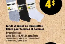 Wholesale Club Lot de 3 paires de chaussettes Bench pour femmes et hommes offer