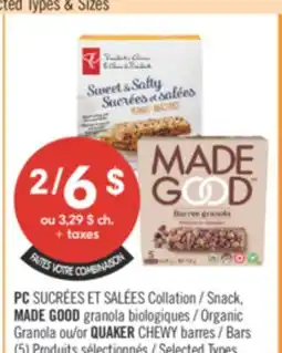 Pharmaprix PC Snack, MADE GOOD Organic Granola or QUAKER CHEWY Bars (5) offer