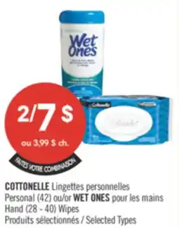Pharmaprix COTTONELLE Personal 42 or WET ONES Hand 28 - 40 Wipes offer