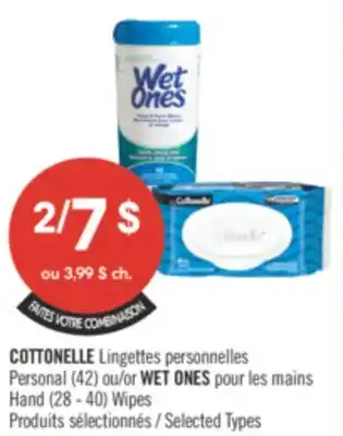 Pharmaprix COTTONELLE Personal 42 or WET ONES Hand 28 - 40 Wipes offer