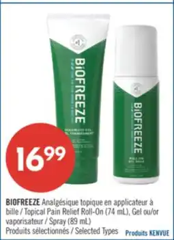 Pharmaprix BIOFREEZE Topical Pain Relief Roll-On (74 mL), Gel or l-On (74 mL), Gel or Spray (89 mL) offer