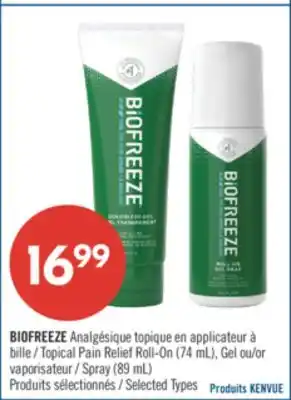 Pharmaprix BIOFREEZE Topical Pain Relief Roll-On (74 mL), Gel or l-On (74 mL), Gel or Spray (89 mL) offer