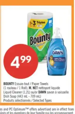 Pharmaprix BOUNTY Paper Towels 1 Roll Liquid Cleaner (1,2L) or DAWN Dish Soap (443 mL - 709 mL) offer