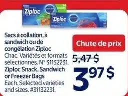Walmart Ziploc snack, sandwich or freezer bags offer