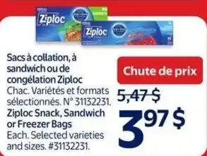 Walmart Ziploc snack, sandwich or freezer bags offer