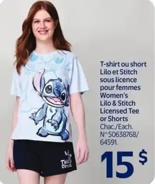 Walmart Women's lilo & stitch licensed tee or shorts offer