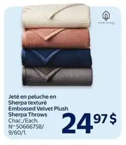 Walmart Embossed velvet plush sherpa throws offer