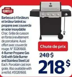 Walmart 4-burner propane gas grill with side burner and stainless steel lid offer