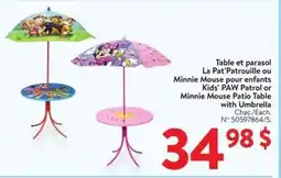 Walmart Kids' PAW Patrol or Minnie Mouse Patio Table with Umbrella offer