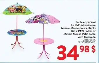 Walmart Kids' PAW Patrol or Minnie Mouse Patio Table with Umbrella offer