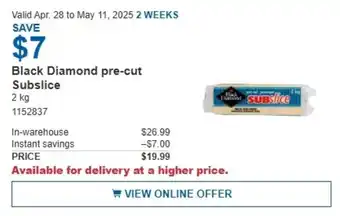 Costco Black Diamond pre-cut Subslice offer