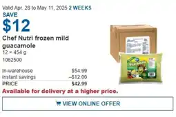 Costco Chef Nutri frozen mild guacamole offer