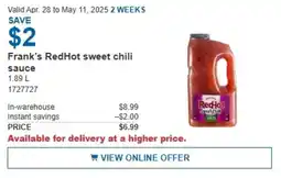 Costco Frank's RedHot sweet chili sauce offer