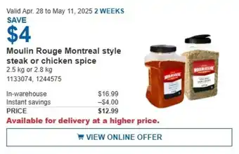 Costco Moulin Rouge Montreal style steak or chicken spice offer