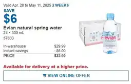 Costco Evian natural spring water offer
