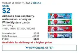 Costco Airheads blue raspberry, watermelon, cherry or white mystery candy offer