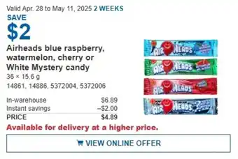 Costco Airheads blue raspberry, watermelon, cherry or white mystery candy offer