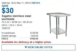 Costco Sagetra stainless steel worktable offer